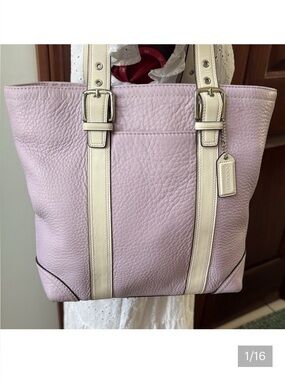 Coach  Hampton tote bag  F10692 shoulder bag  pebbled leather  Violet/white VEUC
